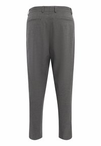 Grijze op maat gemaakte broek met een fijne textuur, voorzien van twee achterzakken en een rechte snit, afgewerkt met een tailleband en riemlussen.