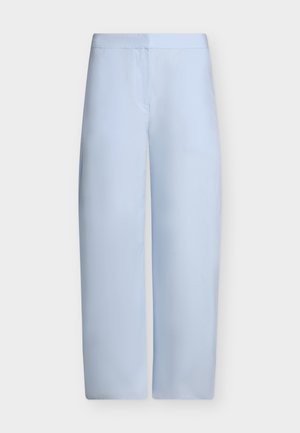 Φωτεινά μπλε, παντελόνια με ψηλή μέση και φαρδιά μπατζάκια, με λεία μπροστινή όψη χωρίς ορατές τσέπες ή διακοσμήσεις.