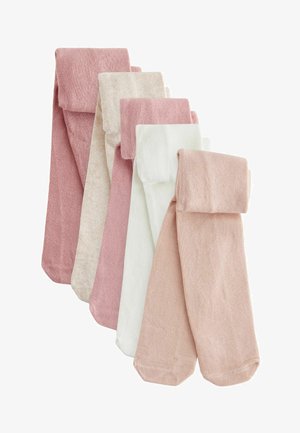 Set di sei scaldamuscoli in varie tonalità di rosa e bianco. Materiale tessuto a maglia testurizzato, polsini arrotolati e una miscela di design solidi e a motivi.