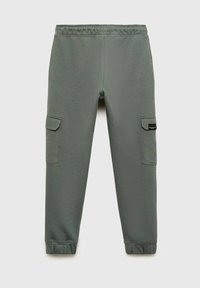 Zelene cargo sweatpants s elastičnim pojasom, dva bočna džepa i elastičnim manžetama na gležnjevima. Napravljeni od mekog, teksturiranog materijala.