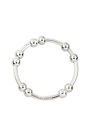 Sølvring med en glat bånd og jævnt fordelte sfæriske accenter. Markerede med "JGJ 925 A9" for ægthed.