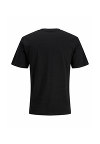 Juoda medvilninė marškinė su trumpomis rankovėmis ir apvaliu kaklu. Lygus audinys, paprastas dizainas, be matomų logotipų ar raštų nugaroje.