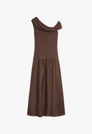Massimo Dutti, ONE-SHOULDER MIDI DRESS - Jerseyjurk - mottled dark brown