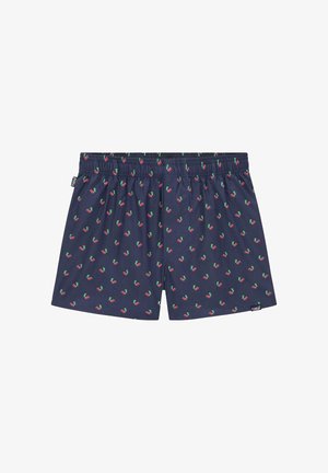 Navy boxershorts met een wit kersenprint, elastische tailleband en een losse pasvorm voor comfort. Lichtgewicht stof met een gladde textuur.