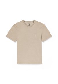 Beige bomulds T-shirt med rund hals og korte ærmer. Har et lille sort logo på venstre side. Glat tekstur, klassisk pasform.