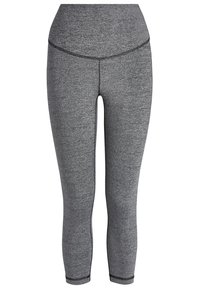 Grå leggings med strukturerad tyg, hög midja och kontrasterande sömmar i fållen. Medellång längd med smal passform.