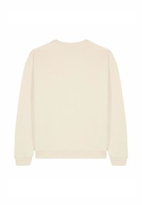 Felpa color crema con scollatura rotonda, spalle scese e polsini a coste. Tessuto liscio, design minimalista, senza loghi o motivi visibili.