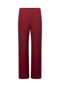 Mørkerøde bukser med vide ben i glat stof, midtalje og uden synlige lommer eller pynt. Skræddersyet til en afslappet pasform.