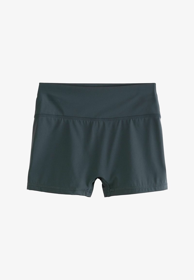 Tamsiai pilki maudymosi šortai su lygiu, tampri medžiaga. Vidutinio aukščio juosmuo su tvarkingu siuvimu ir prigludusia konstrukcija, suteikianti švarų ir stilingą išvaizdą.