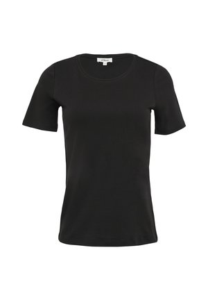 Zwarte T-shirt van glad katoen. Heeft een ronde hals en korte mouwen. Klassieke pasvorm zonder patronen of versieringen.