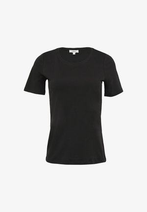 Black T-shirt made of smooth cotton. Features a round neck and short sleeves. Classic fit with no patterns or embellishments.