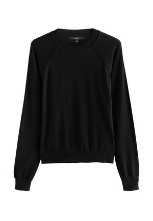Felpa nera con maniche raglan lunghe, collo a girocollo ribbed e orlo, texture morbida e design minimalista. Etichetta visibile al colletto.