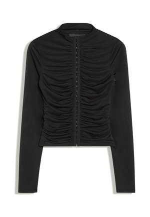 Bershka, RUCHED TULLE LONG SLEEVE TOP - Gilet - black