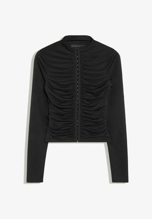 Bershka, RUCHED TULLE LONG SLEEVE TOP - Gilet - black