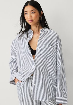 Button-down blouse - blau gestreift