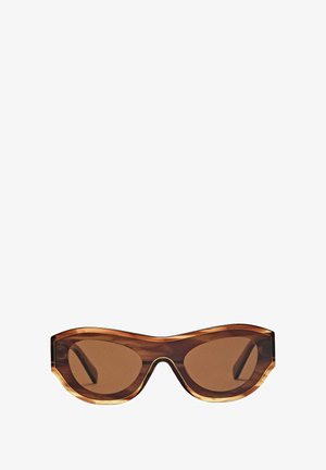 Sluneční brýle s rámem v želvovinovém designu, hnědými gradientními skly a elegantním tvaru kočičího oka. Vyrobeny z lehkého plastu s lesklým povrchem.