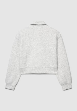 Felpa grigia corta con collo, maniche lunghe e orli con risvolto. Tessuto morbido con una leggera trama mélange.