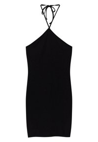 Mustassa niskalenkkimekossa on pehmeä kangas, kolmionmuotoinen selkäosuus säädettävillä nauhoilla, slim fit -malli ja polveen ulottuva leikkaus.