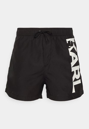 Şorturi de înot negre, dintr-un material ușor, cu talie elastică și șnur de ajustare. Logo-ul "KARL" imprimat în alb pe lateral.