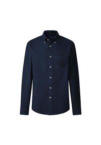 Camisa de botones azul marino hecha de algodón. Presenta un cuello clásico, mangas largas y un bolsillo en el pecho izquierdo con bordado del logo.