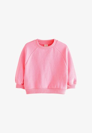 Rosa Sweatshirt mit rundem Halsausschnitt, Raglanärmeln sowie gerippten Bündchen und Saum. Weicher Stoff mit glatter Textur und minimaler Ausgestaltung.