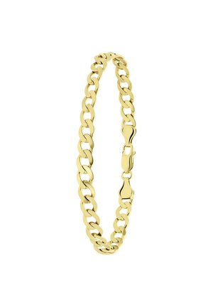 Gold-tone chain bracelet featuring interconnected oval links, a smooth polished finish, and a secure clasp closure.