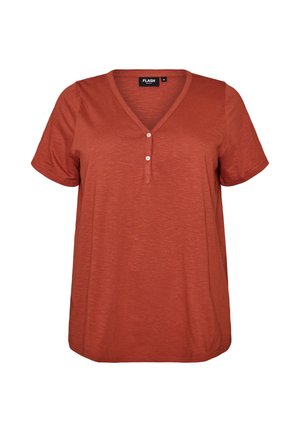 Zizzi, FLASH - T-SHIRT MIT KNOPFLEISTE - T-shirts basic - braun