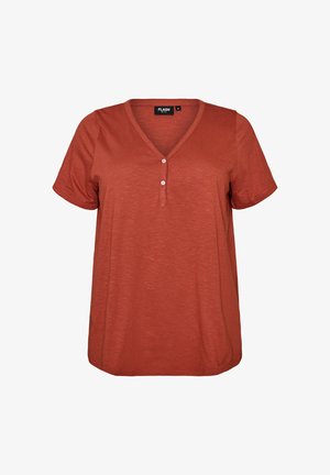 Zizzi, FLASH - T-SHIRT MIT KNOPFLEISTE - Camiseta básica - braun