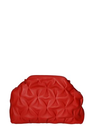 Rode leren handtas met een gestructureerd, gewatteerd ontwerp met opvallende, bolle vormen en een gestructureerde, ronde bovenkant.