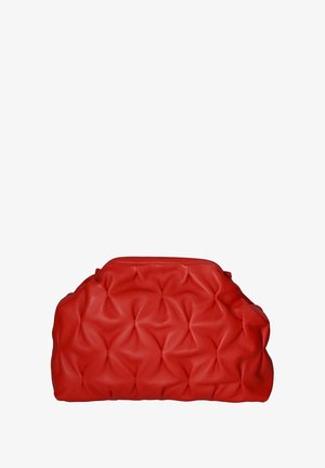 Rode leren handtas met een gestructureerd, gewatteerd ontwerp met opvallende, bolle vormen en een gestructureerde, ronde bovenkant.