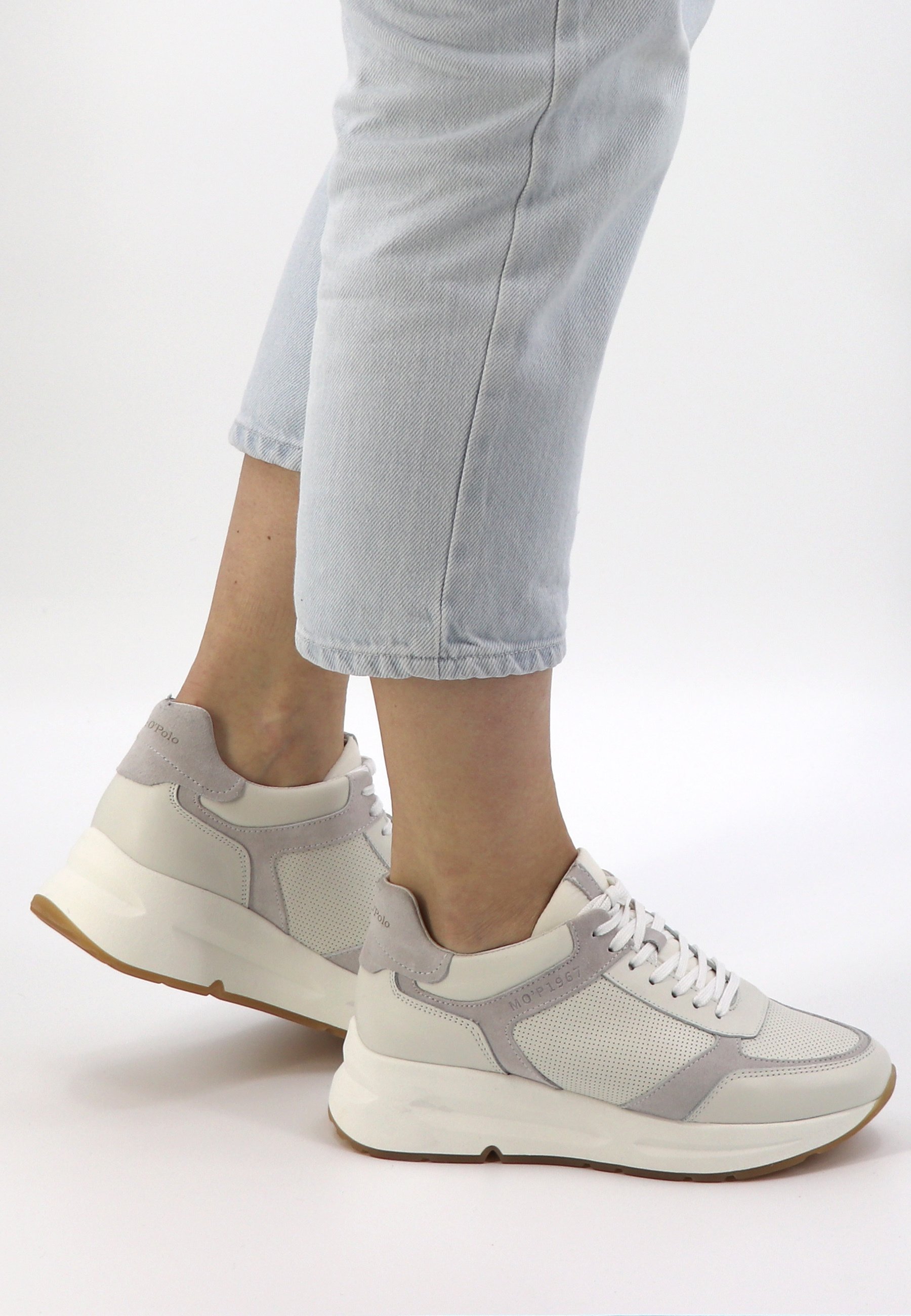 Bulky sneakers In een combinatie van gerecycled leer en textiel - wit |  Sneakers | MARC O'POLO