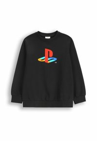 Czarny długi rękaw sweatshirt z kolorowym logo PlayStation umieszczonym na środku klatki piersiowej, ściągacze przy mankietach i w pasie.
