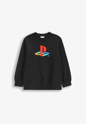 Czarny długi rękaw sweatshirt z kolorowym logo PlayStation umieszczonym na środku klatki piersiowej, ściągacze przy mankietach i w pasie.