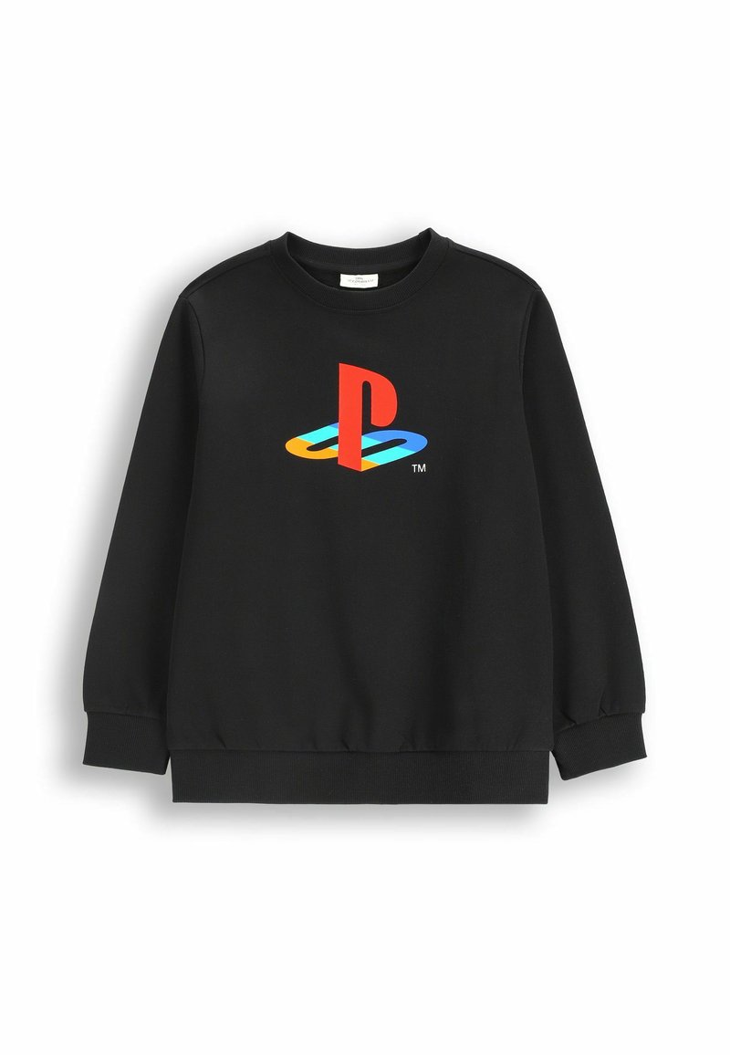 Czarny długi rękaw sweatshirt z kolorowym logo PlayStation umieszczonym na środku klatki piersiowej, ściągacze przy mankietach i w pasie.