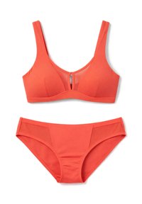 Ensemble bikini deux pièces Coral avec larges bretelles, détail œillet sur le haut, et panneaux en maille sur le bas style hipster.
