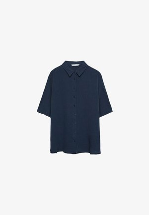 Marineblå short-sleeve skjorte lavet af struktureret stof, med spids krave og frontlukning med fem knapper.