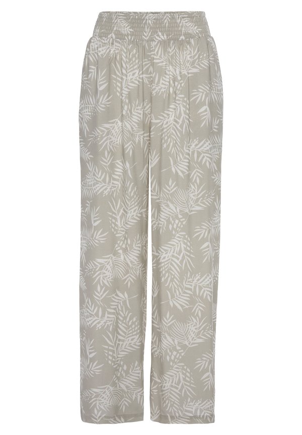 PALAZZO - Stoffhose - schilfgrün creme bedruckt
