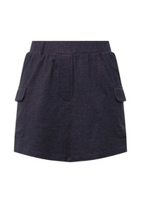 Tumman violetti, teksturoitu shortsit, joissa on elastinen vyötärönauha, kaksi sivutaskua ja suora leikkaus, sopivat arkivaatteiksi.