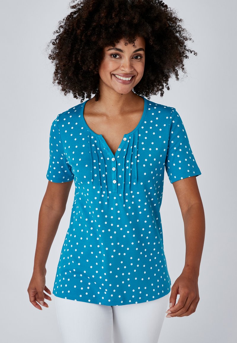 Damart COL TUNISIEN - Camiseta estampada - bleu pois