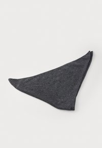Dark gray triangular fabric piece with a soft texture, featuring curved edges and neatly folded corners, suitable for various styling uses.