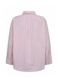 Gestreepte shirt in roze en wit, met een puntige kraag, lange mouwen en een yoke-detail aan de achterkant. Gemaakt van lichtgewicht stof.