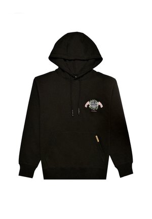 Mustapaita, jossa on etutasku, nyörit ja pieni rintalogot, jossa on "Pas de Monaco" -teksti ja ruudullisen lipun yksityiskohtia.