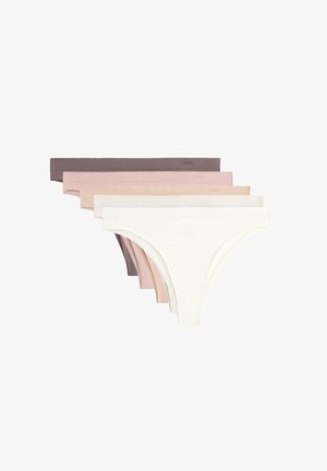 Set di cinque perizoma in diverse tonalità: marrone scuro, marrone chiaro, rosa cipria, rosa pallido e bianco. Tessuto morbido con design senza cuciture.