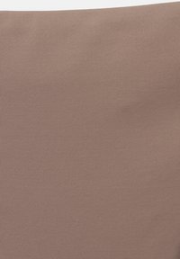 Smooth, stretchy fabric in a muted brown color with a fine ribbed texture. Material appears soft and flexible, suitable for clothing or accessories.