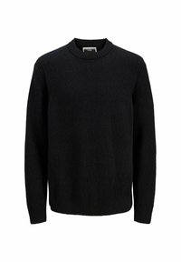 Musthave musta ümmarguse kaelusega sviiter, mis on valmistatud tekstuurilisest kangast. Omab ribakujulisi mansette ja allääre. Lihtne, ühtlane disain ilma lisamustrite või aksessuaarideta.