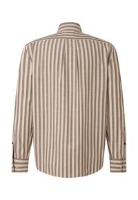 Langärmliges Hemd mit abwechselnden hellbraunen und cremefarbenen vertikalen Streifen, weichem Stoff, geknöpften Manschetten und einem geraden Saum hinten.