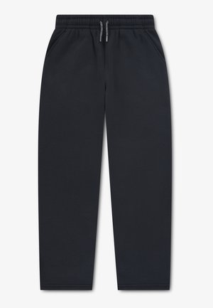 Zwarte casual joggingbroek met elastische tailleband en trekkoord, twee zijzakken, rechte pijpen en een eenvoudig ontwerp.
