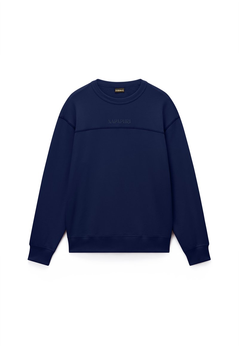 Μπλε ναυτικό φούτερ με στρογγυλή λαιμόκοψη, μακριά μανίκια, ριμπ μανσέτες και τελείωμα, με διακριτικό λογότυπο «Napapijri» στο στήθος.