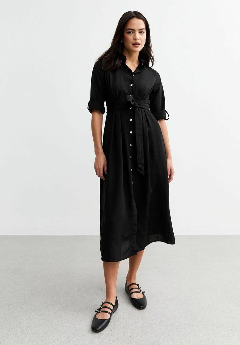 New Look TIE WAIST MIDI  - Skjortklänning - black