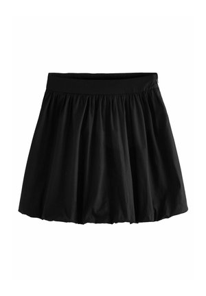 Czarna spódnica do kolan z marszczoną talią i lekko rozkloszowanym, plisowanym fasonem.